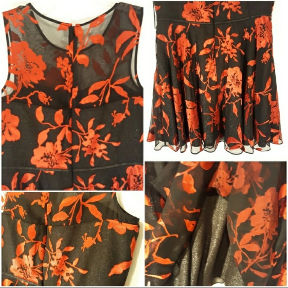 Tahari Black and Red Foil Floral Dress - Picture 4 of 8